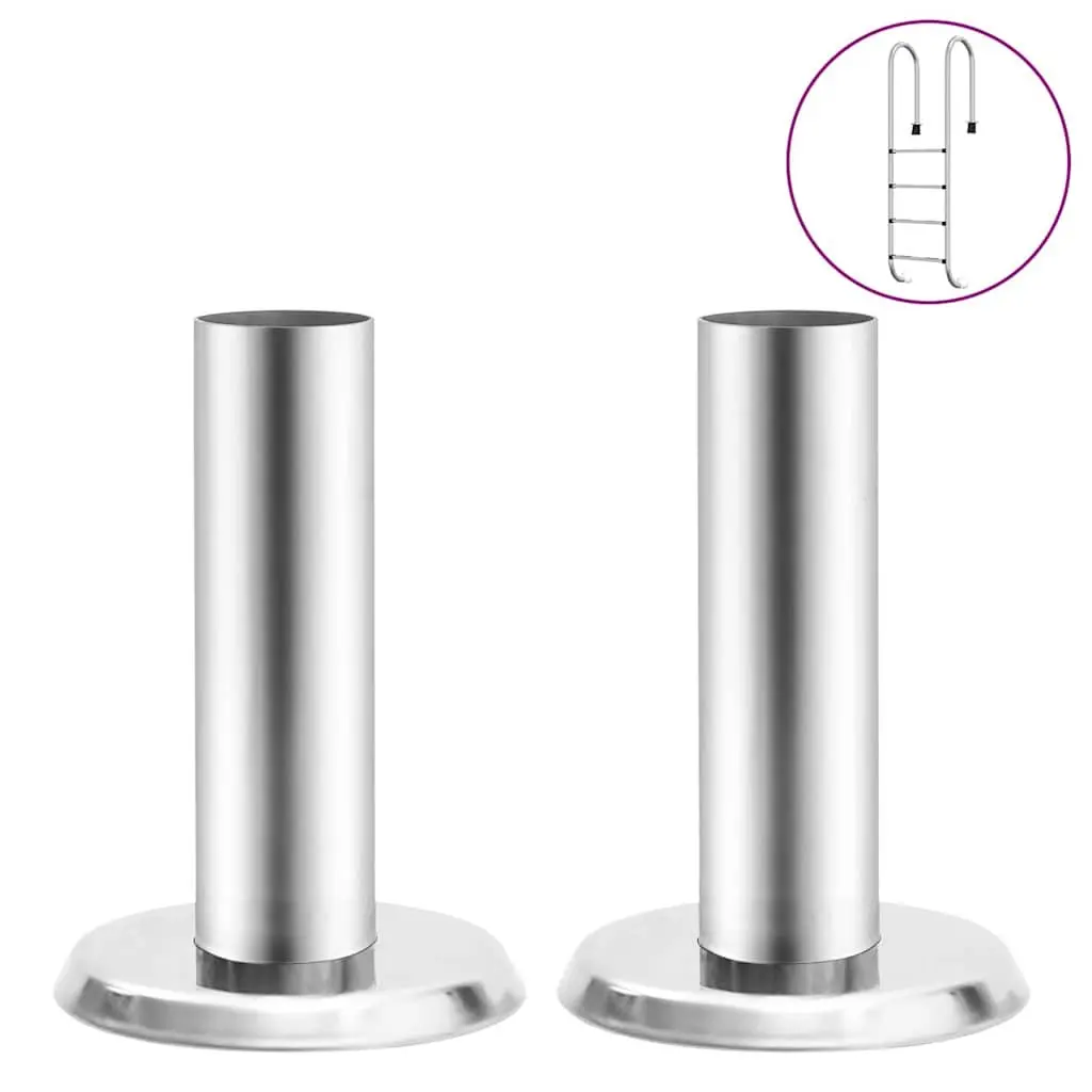 Stainless Steel Pool Ladder Handrail Brackets 2 Piece Silver Mounting Hardware Set