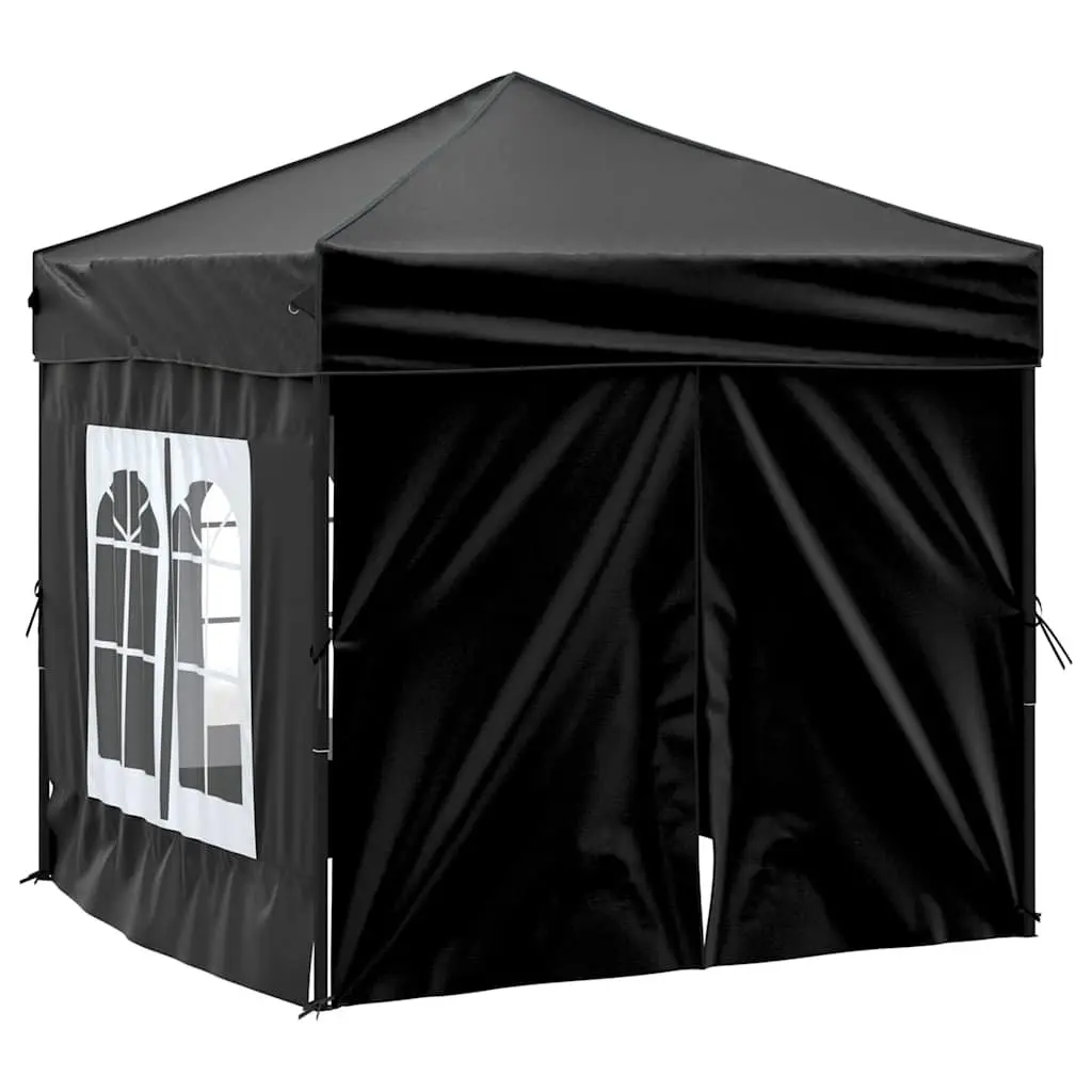 Folding Canopy Tent Outdoor 2x2m Black with Side Walls UV Resistant Water Resistant