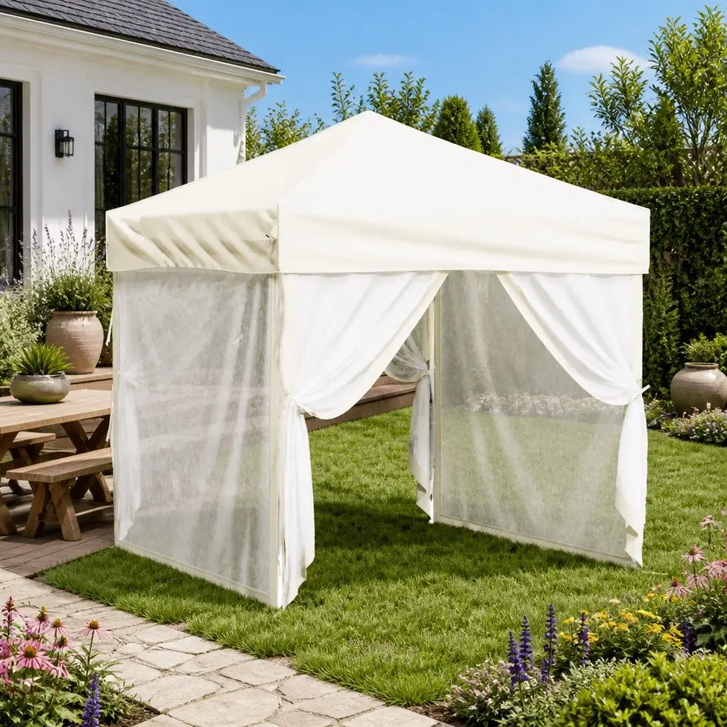 Folding Party Tent with Sidewalls Cream 2x2 m Outdoor Gazebo Canopy