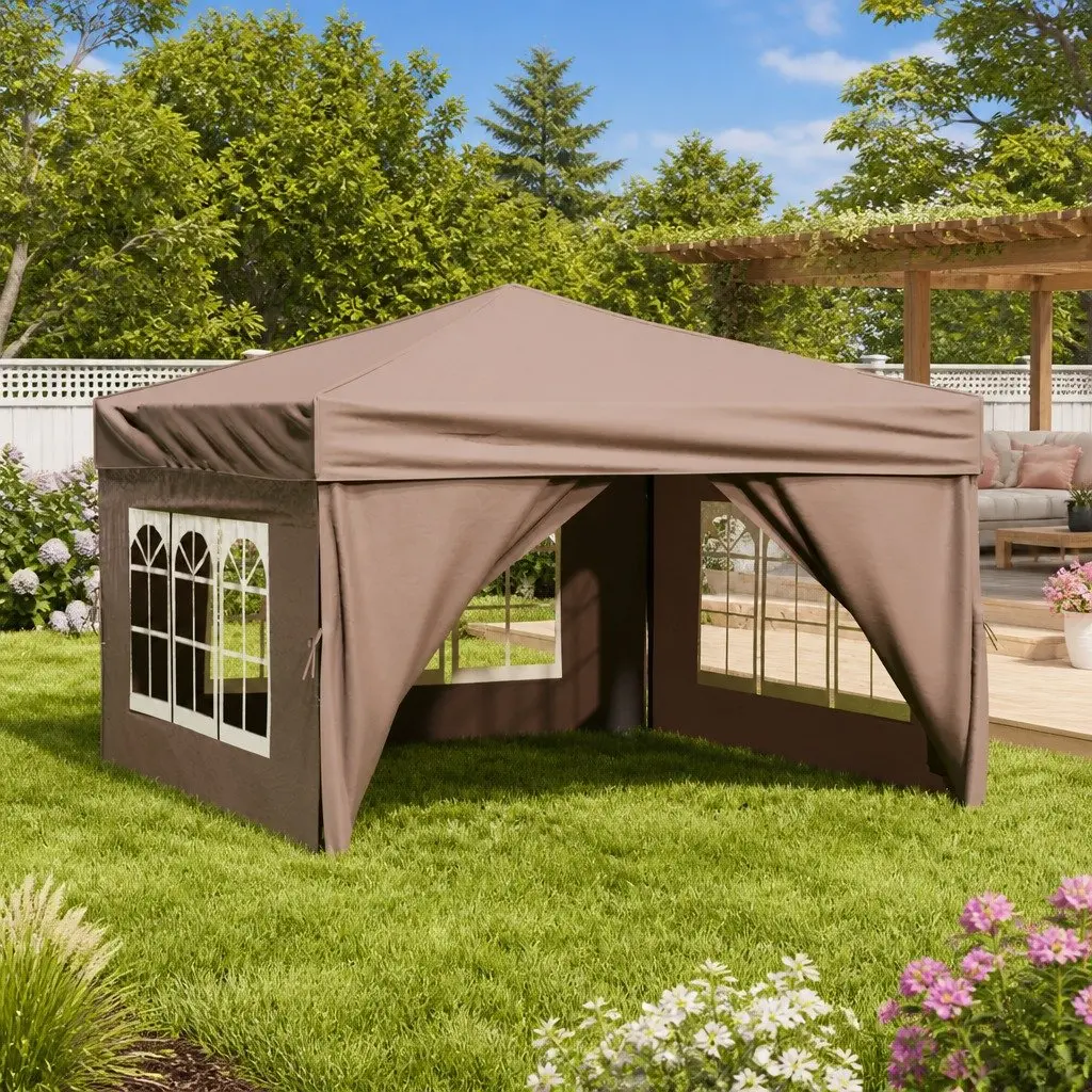 Folding Party Tent 3x3m Steel Taupe Waterproof with Sidewalls