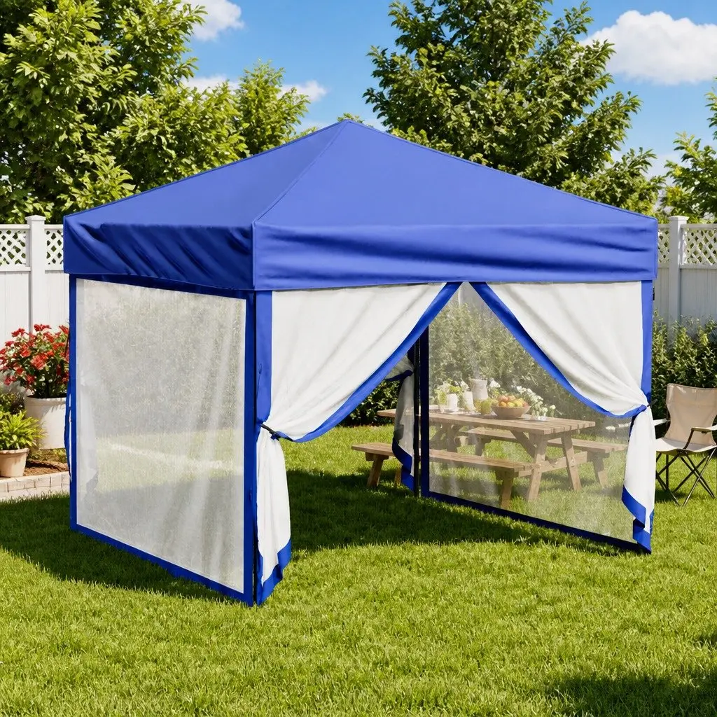 Folding Party Tent 210D Oxford Fabric 3x3 m Blue with Sidewalls