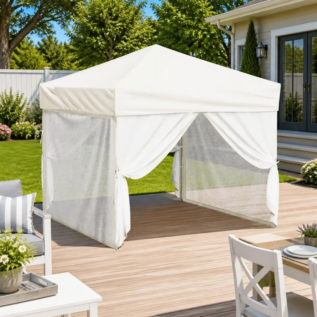 Folding Party Tent Steel 3x3m Cream with Sidewalls