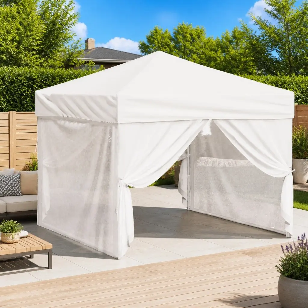 Folding Party Tent 210D Oxford Fabric 3x3m White with Sidewalls