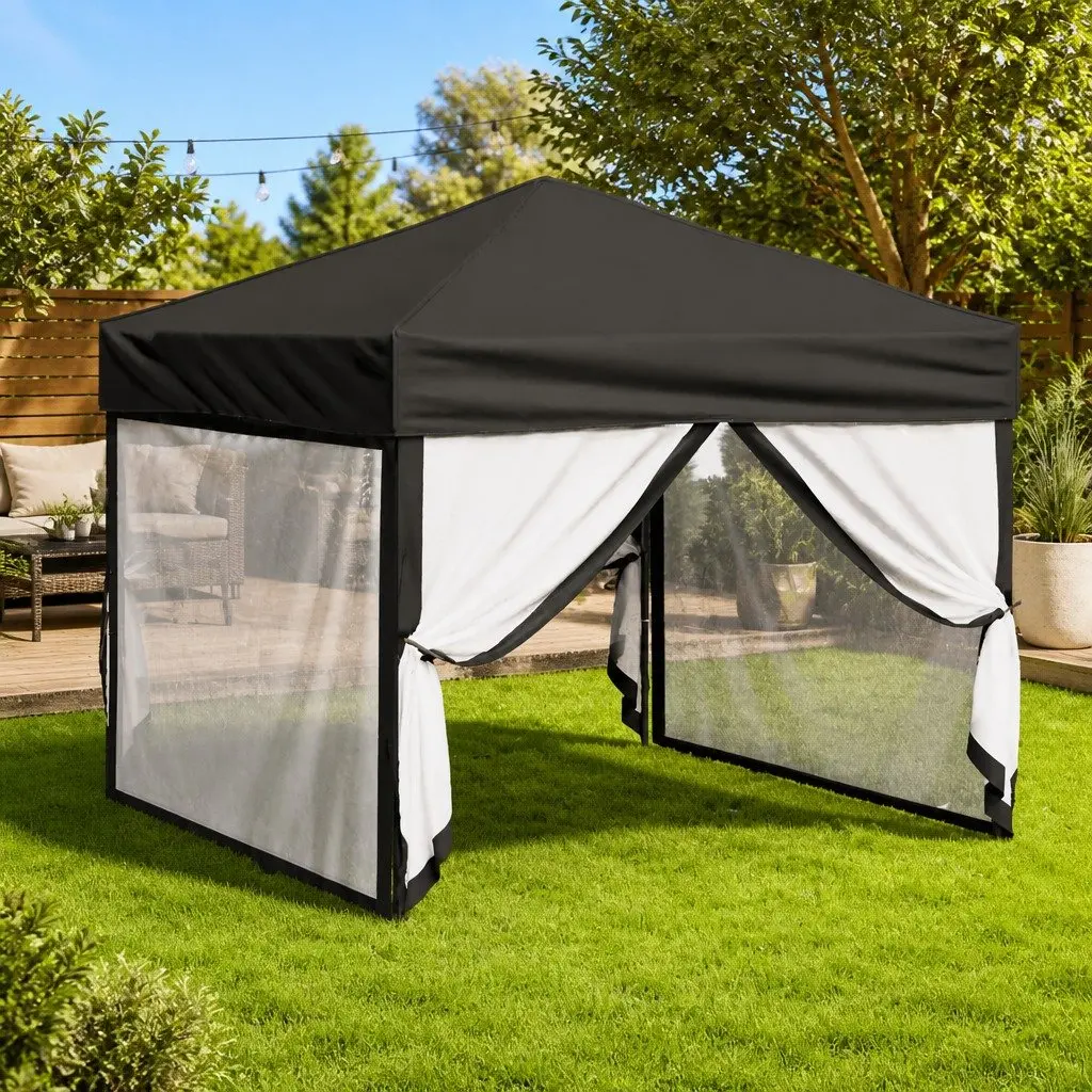 Folding Party Tent 210D Oxford Fabric 3x3m Black Portable Outdoor Canopy Gazebo