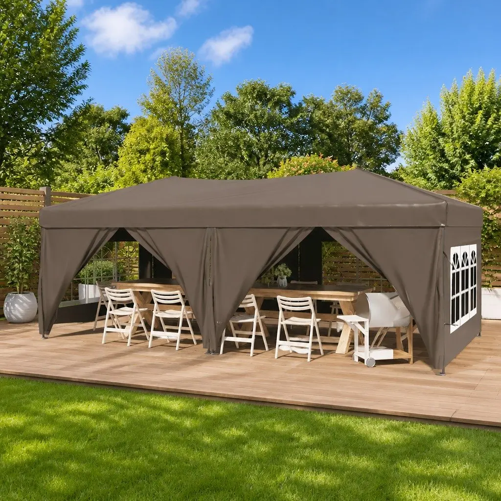 Folding Party Tent 210D Oxford Fabric 3x6m Taupe with Sidewalls