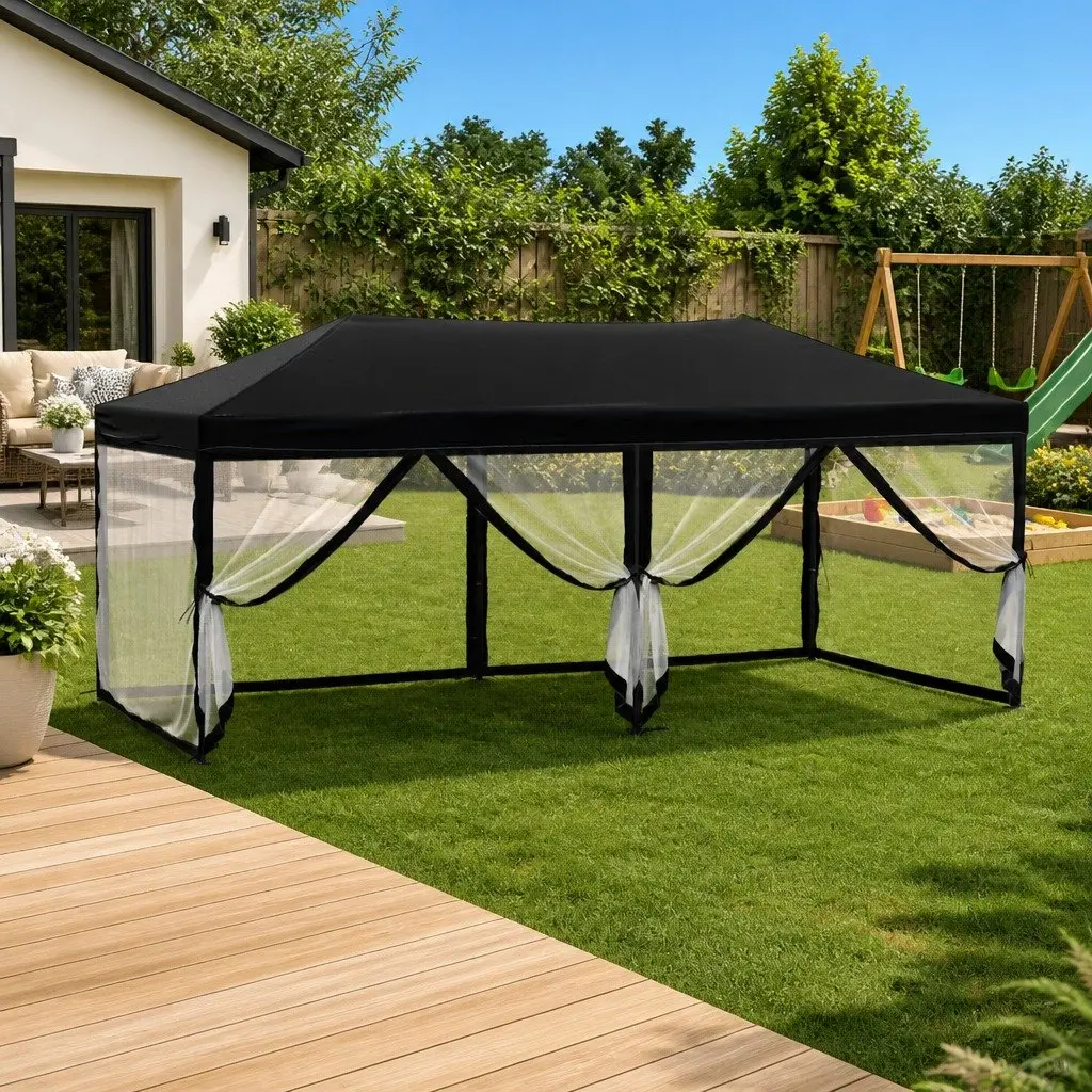 Folding Party Tent 210D Oxford Fabric Black 3x6 m Outdoor Canopy with Sidewalls