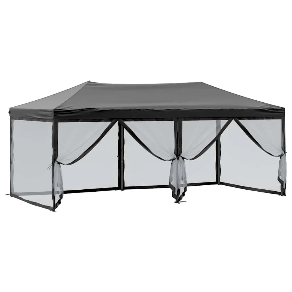 Folding Party Tent 210D Oxford Fabric Black 3x6 m Outdoor Canopy with Sidewalls