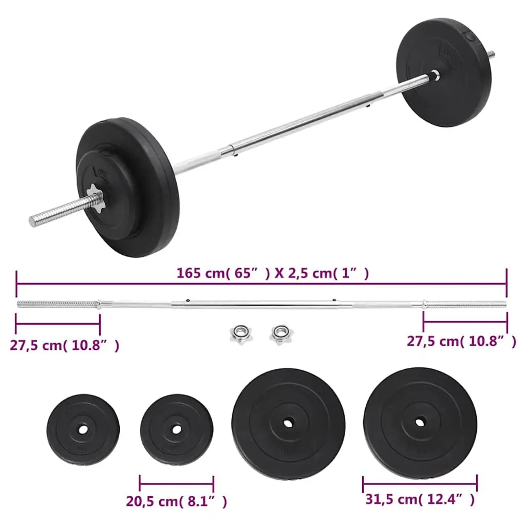 30kg Barbell Set Chrome Plated Steel Red Plates for Weight Training Home Gym Fitness Exercise