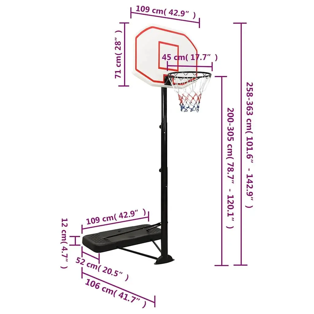 Basketball Hoop Stand Adjustable Height 258-363cm Portable White Indoor Outdoor Game