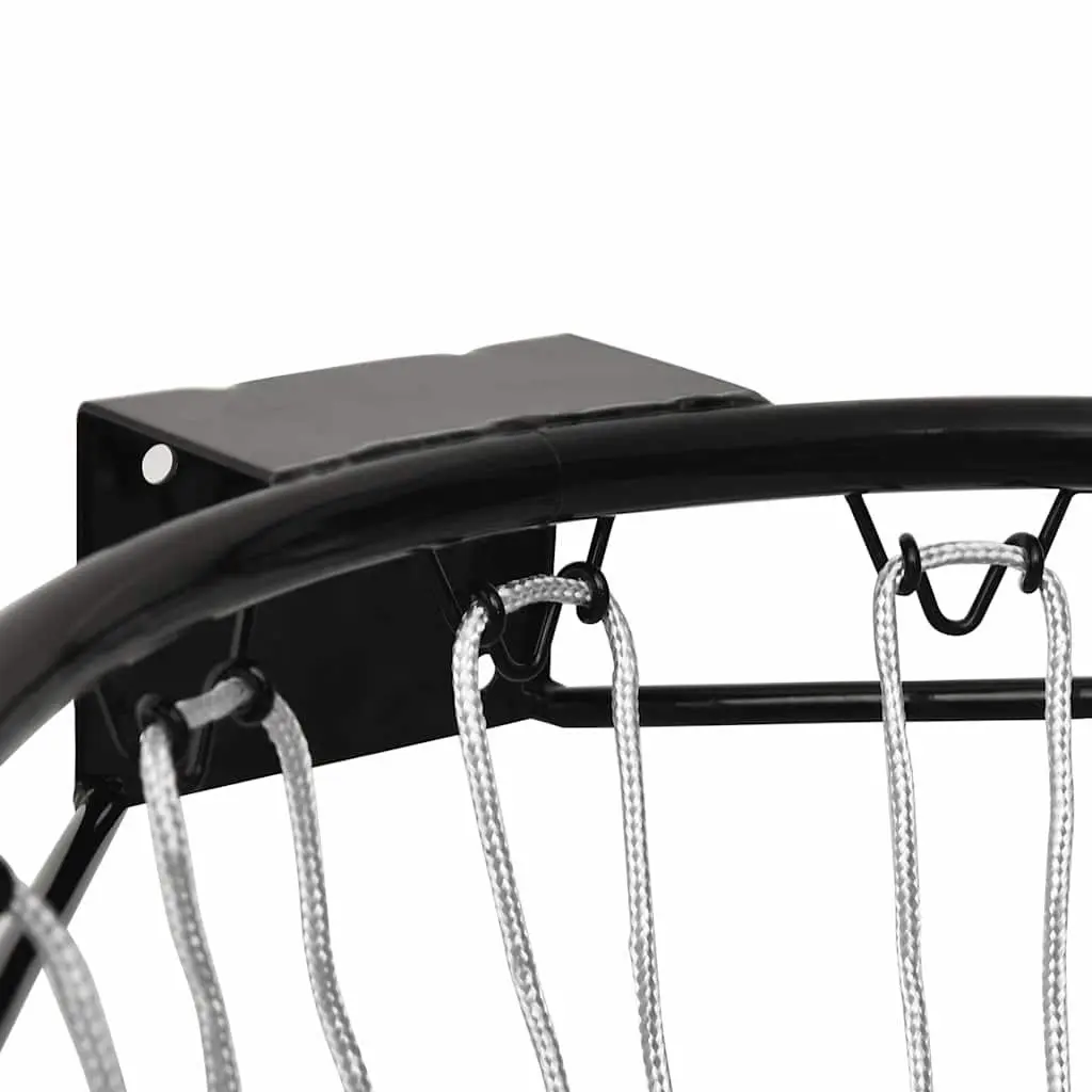 Basketball Rim Steel Wall-Mounted 39 cm Black Nylon Net for Indoor and Outdoor Use