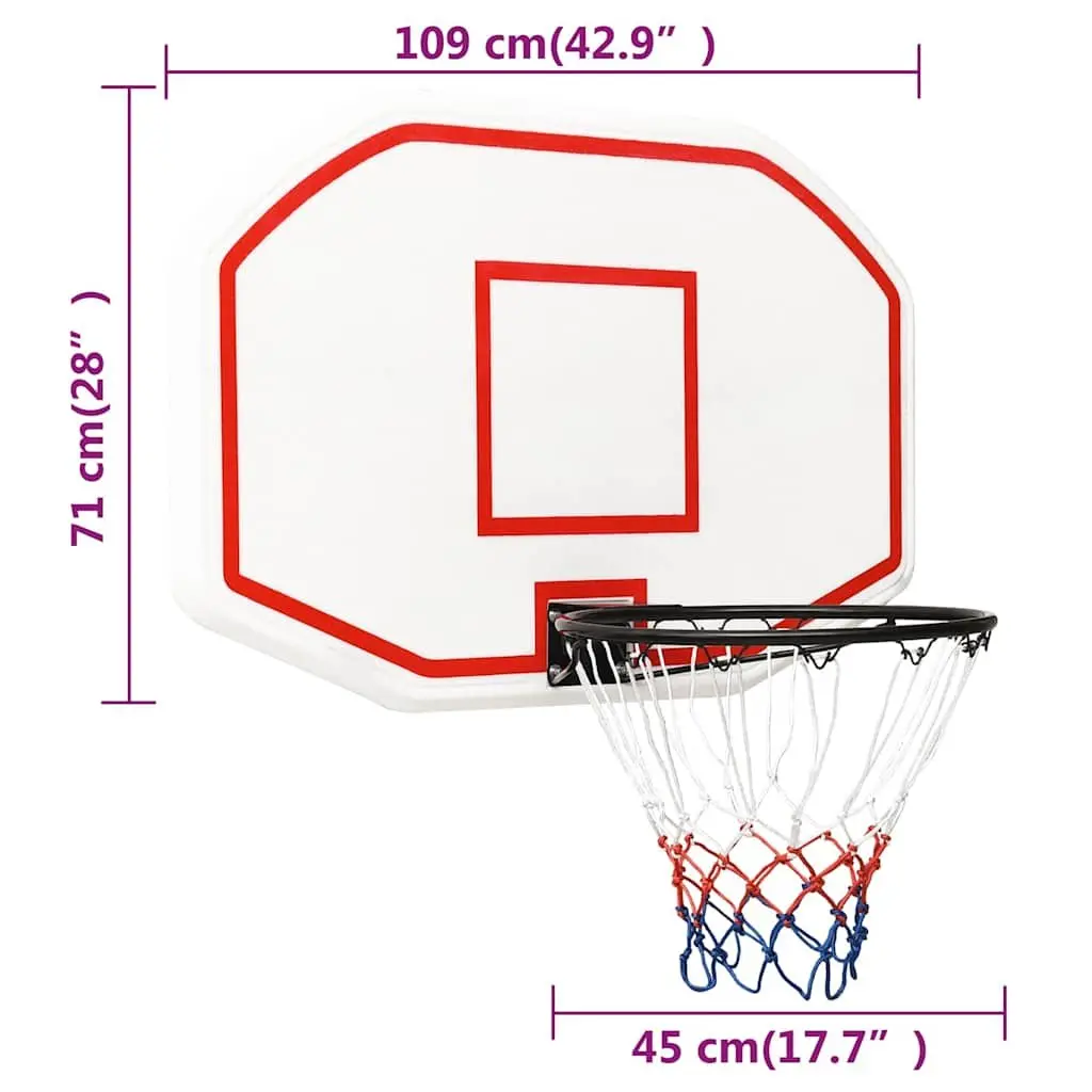 Basketball Backboard Indoor Outdoor Wall-Mounted 109x71cm White Polyethene