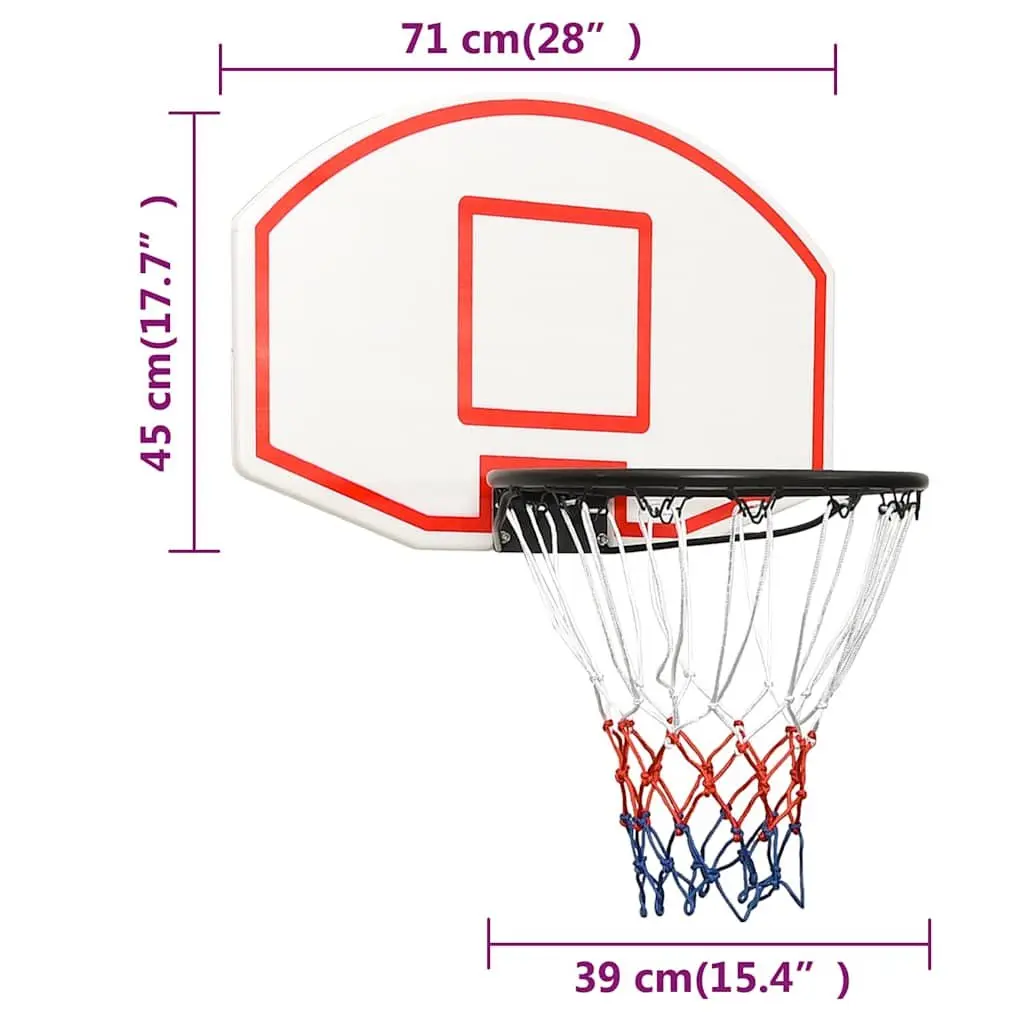 Basketball Backboard Polyethene Wall-Mounted 71x45cm White Indoor Outdoor