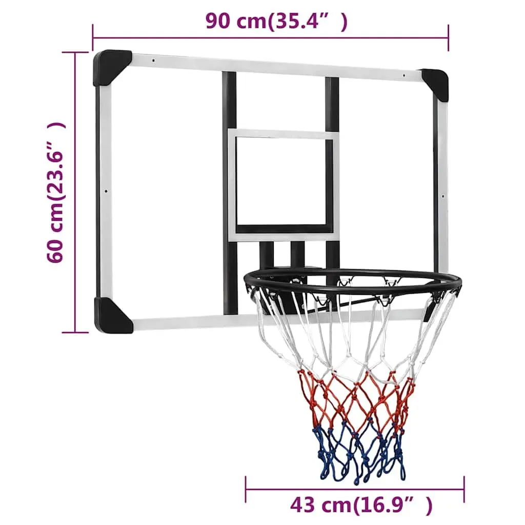 Basketball Backboard Wall-Mounted Polycarbonate 90x60cm Transparent