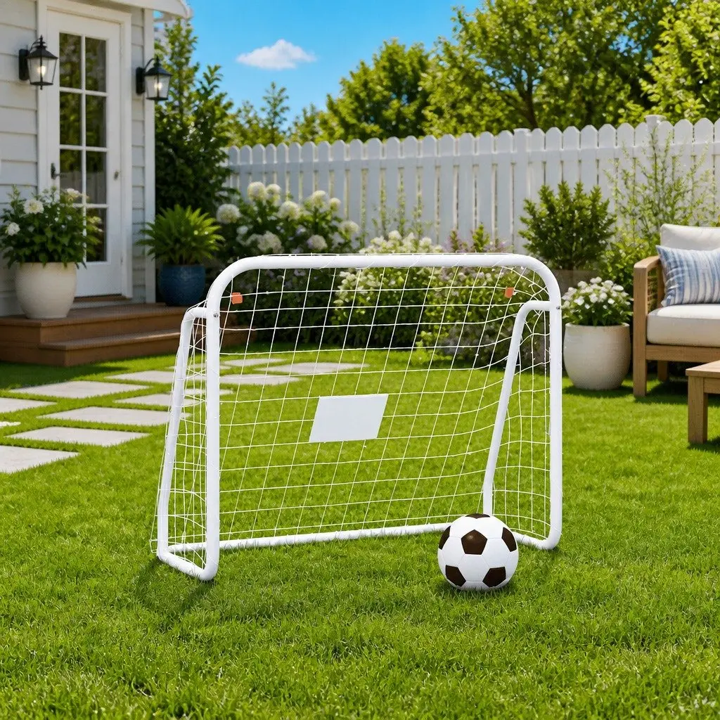 Football Goal Steel Frame 125x96x60cm White Polyester Net Training