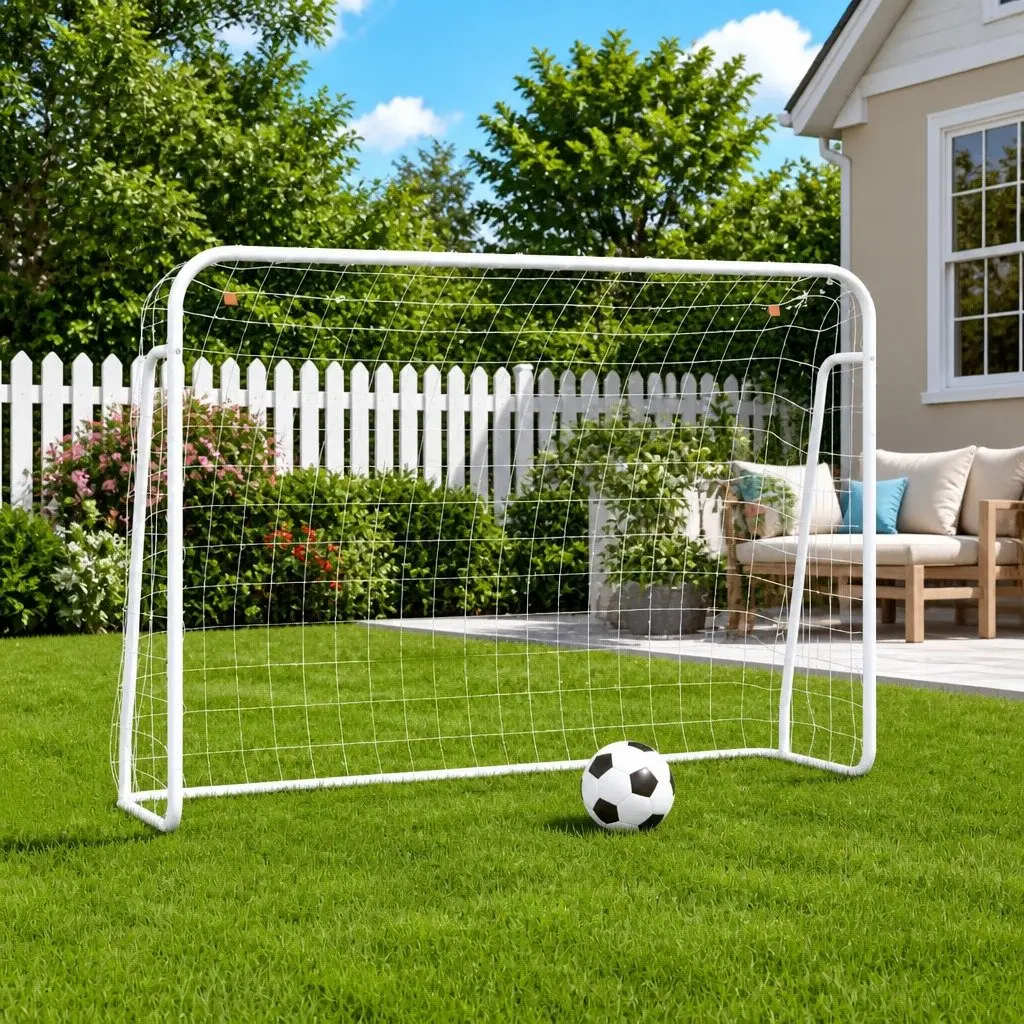 Football Goal with Net Steel Frame 214x75x152cm White Polyester