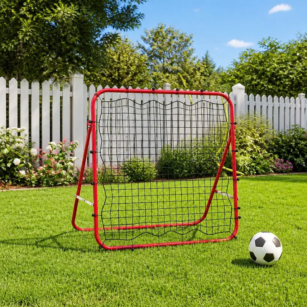 Football Rebounder Adjustable 4 Angles Training Aid Steel Frame White 96 x 80 x 96 cm