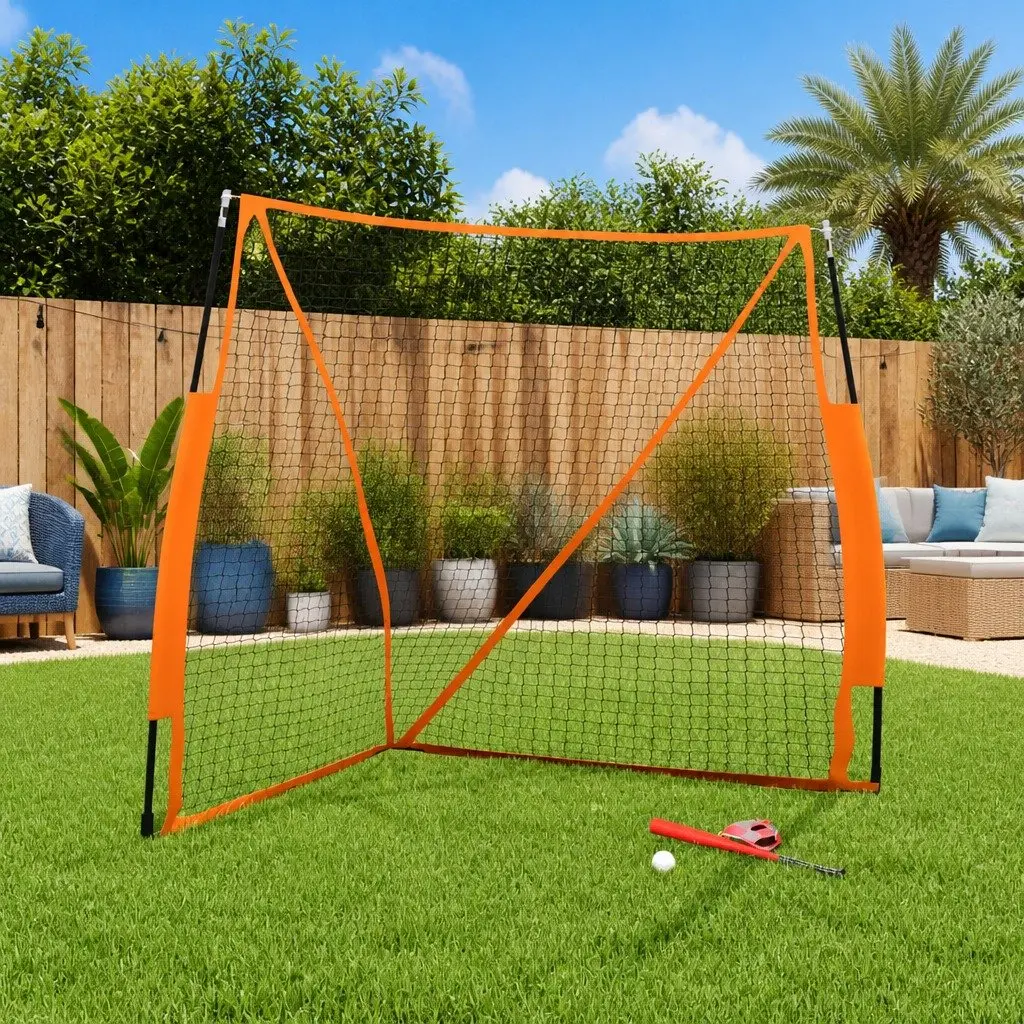 Baseball Net Portable Training Aid Steel Frame Polyester 183cm Orange and Black