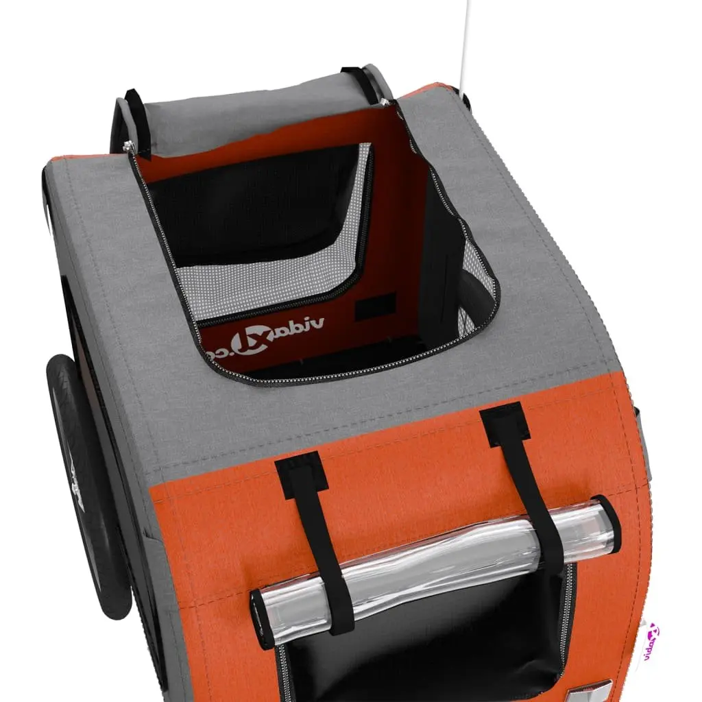 Pet Bike Trailer Iron Frame Orange Oxford Fabric 2 Wheels Zippered Doors Mesh
