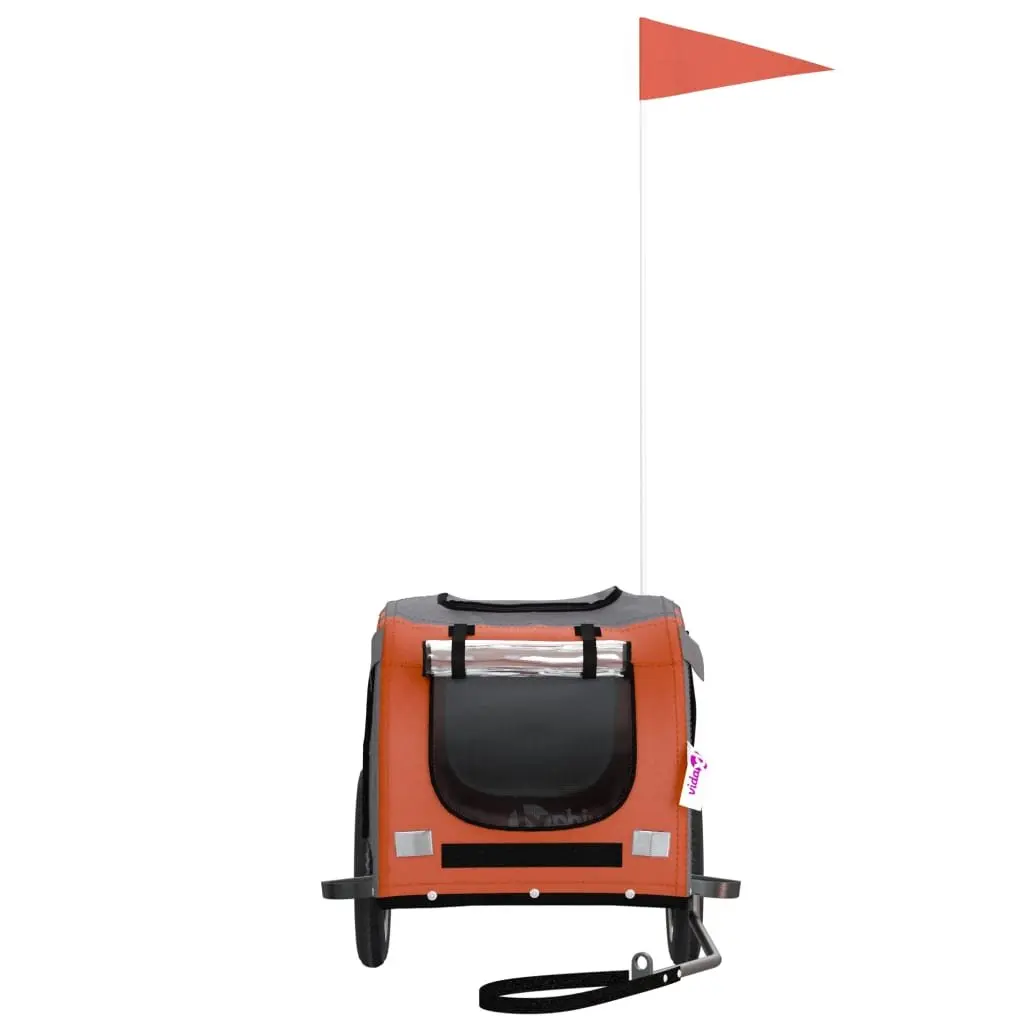Pet Bike Trailer Iron Frame Orange Oxford Fabric 2 Wheels Zippered Doors Mesh