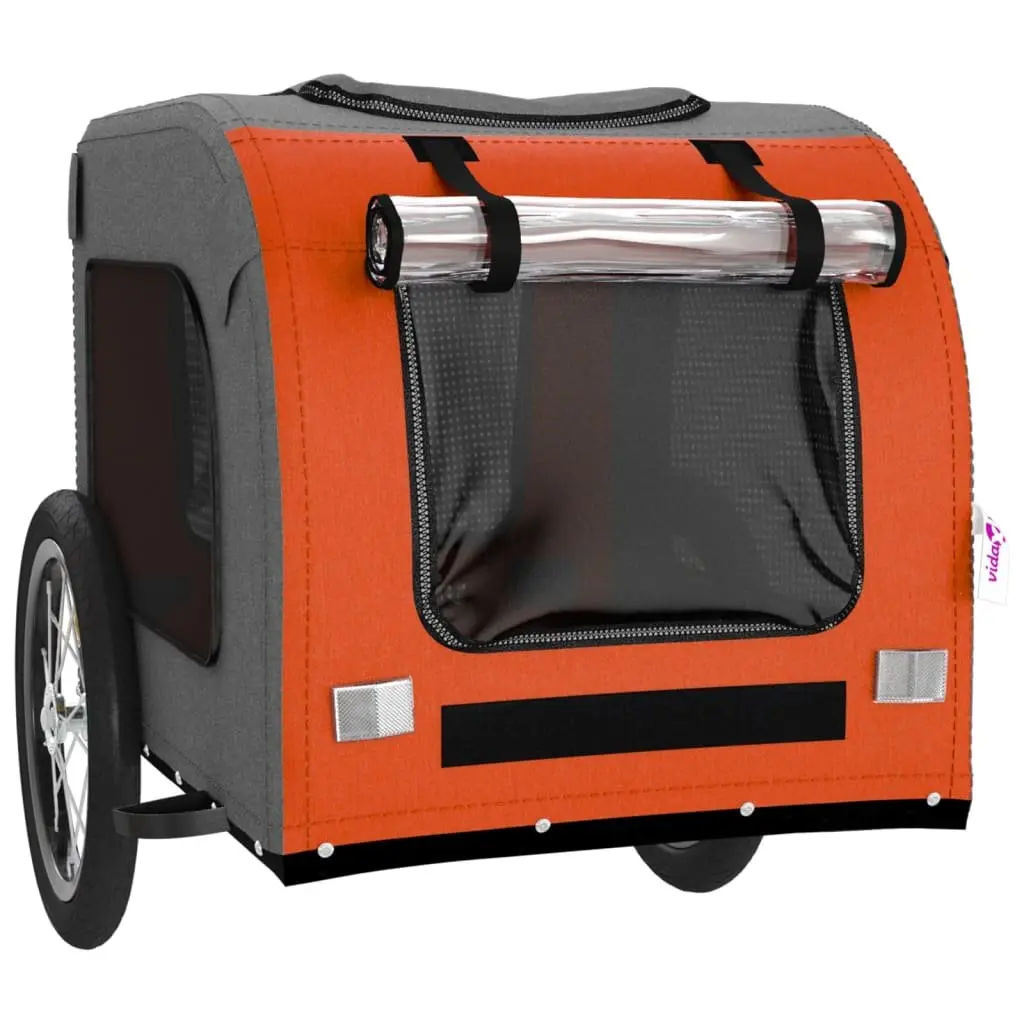 Pet Bike Trailer Iron Frame Orange Oxford Fabric 2 Wheels Zippered Doors Mesh