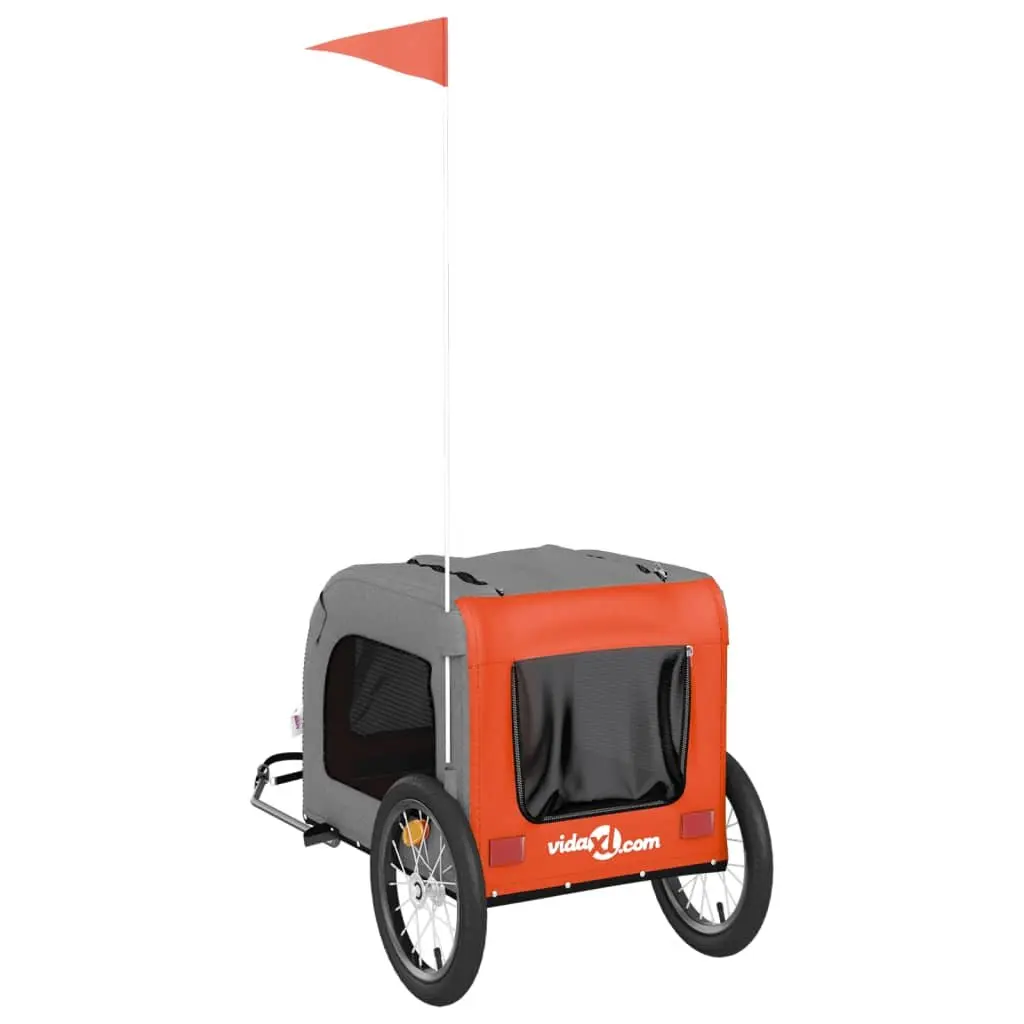 Pet Bike Trailer Iron Frame Orange Oxford Fabric 2 Wheels Zippered Doors Mesh