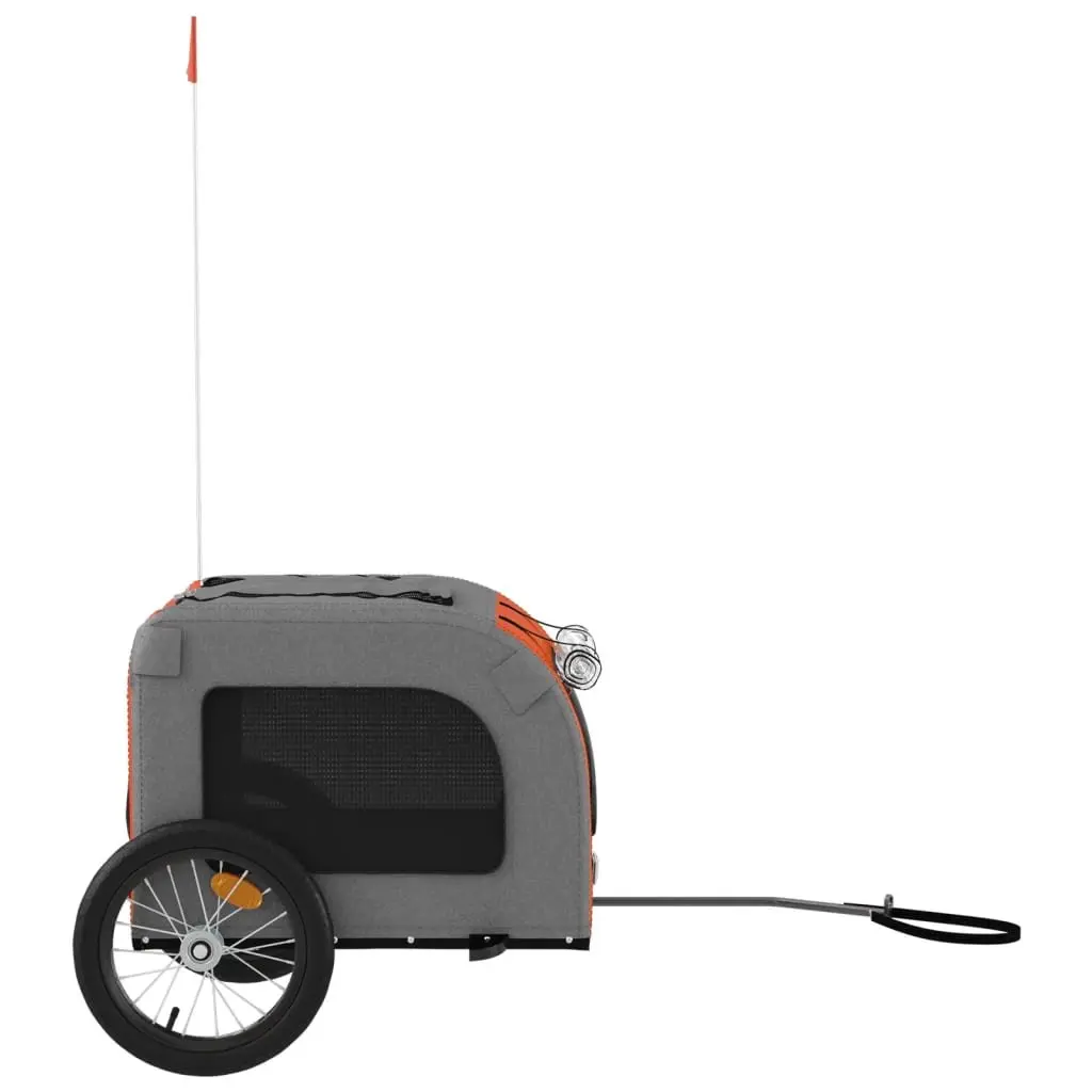 Pet Bike Trailer Iron Frame Orange Oxford Fabric 2 Wheels Zippered Doors Mesh