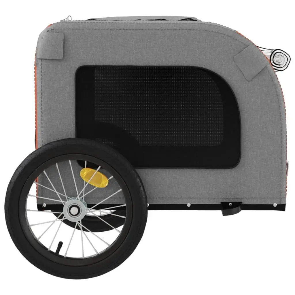 Pet Bike Trailer Iron Frame Orange Oxford Fabric 2 Wheels Zippered Doors Mesh