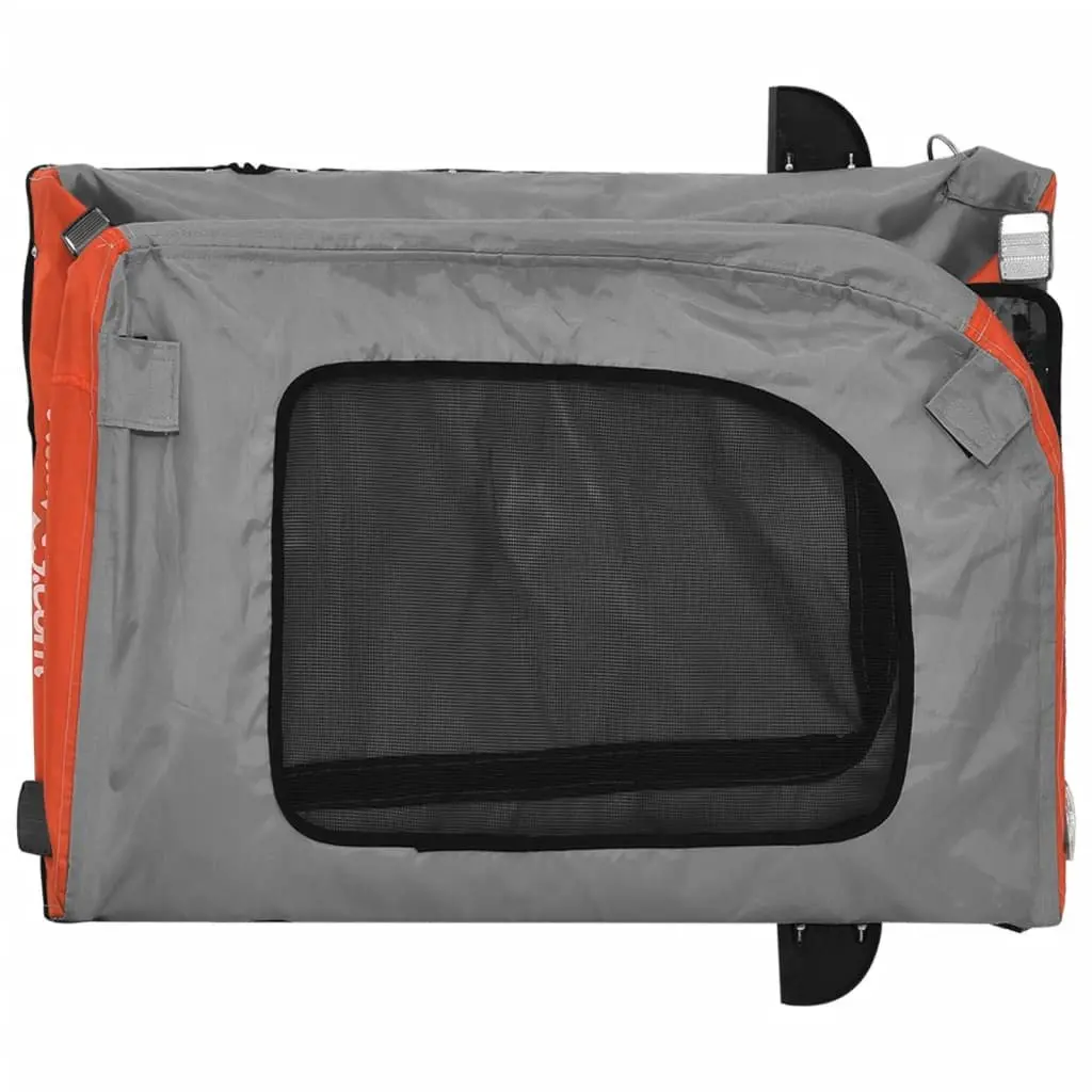 Pet Bike Trailer Iron Frame Orange Oxford Fabric 2 Wheels Zippered Doors Mesh