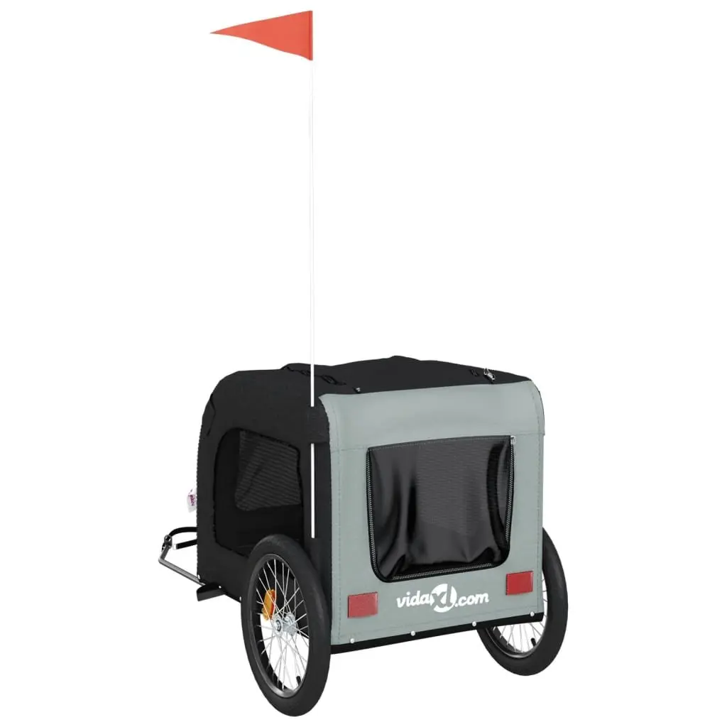 Small Dog Pet Bike Trailer Iron Frame Oxford Fabric Grey Cargo Carrier