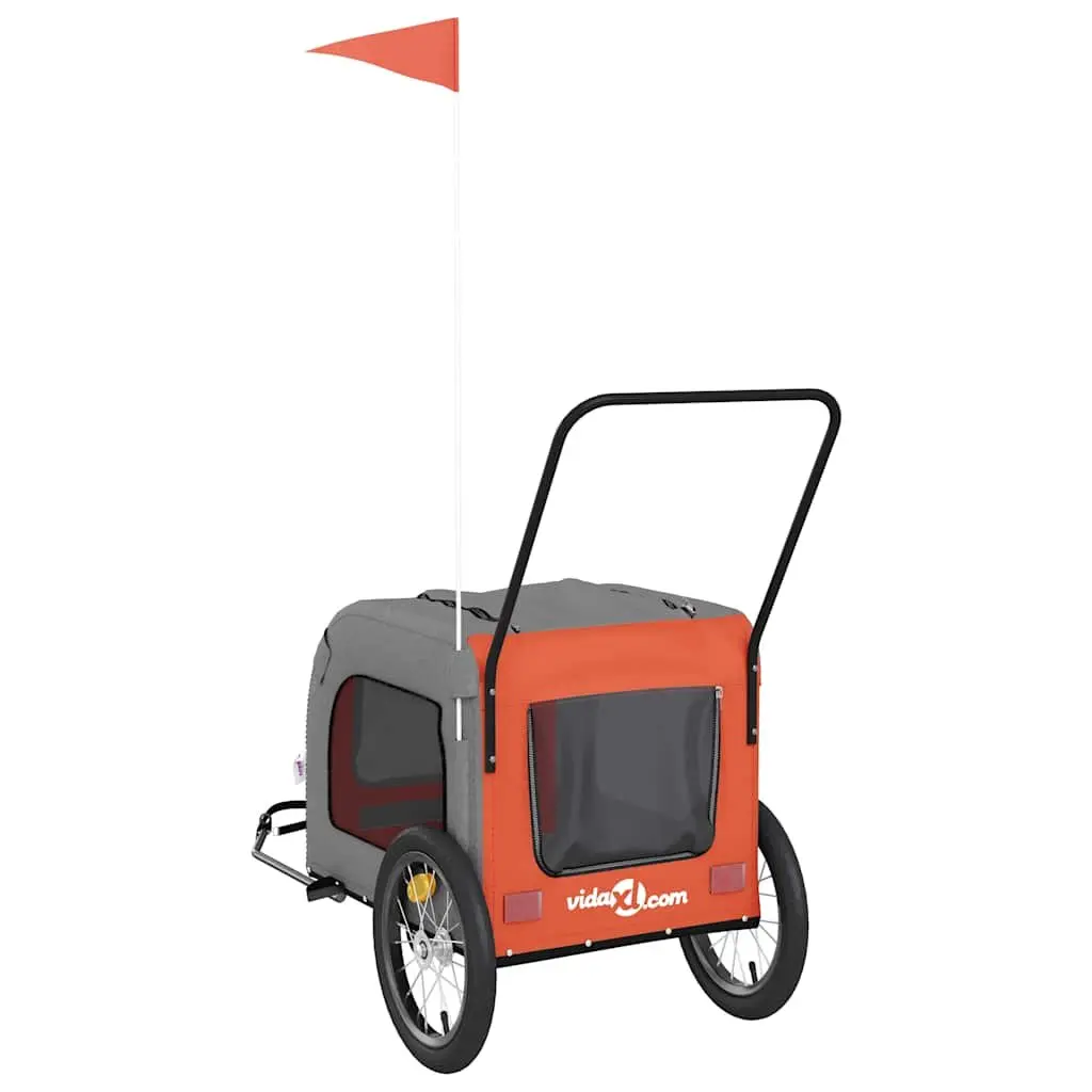Pet Bike Trailer Iron Frame Oxford Fabric Orange for Small Dogs