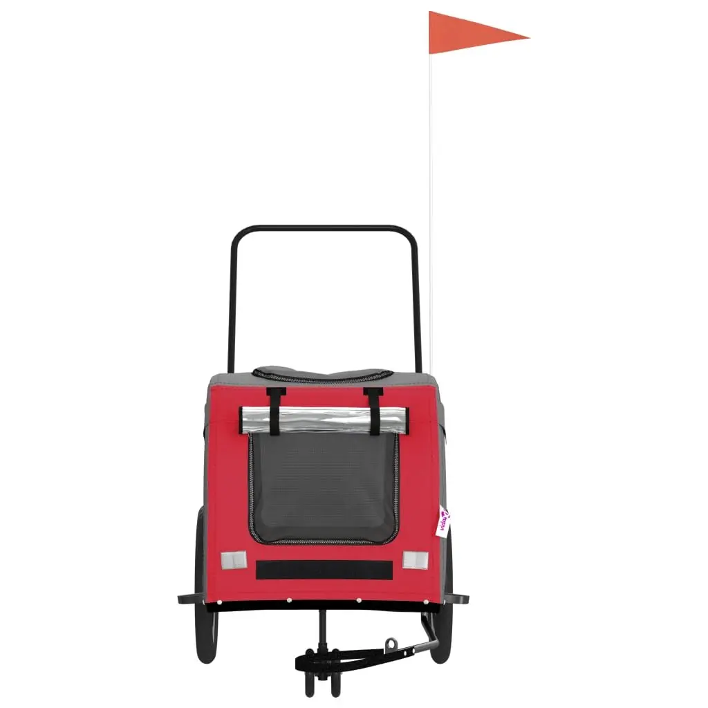Pet Bike Trailer Red Oxford Fabric Iron Frame Wheels Dogs Cargo Attachment
