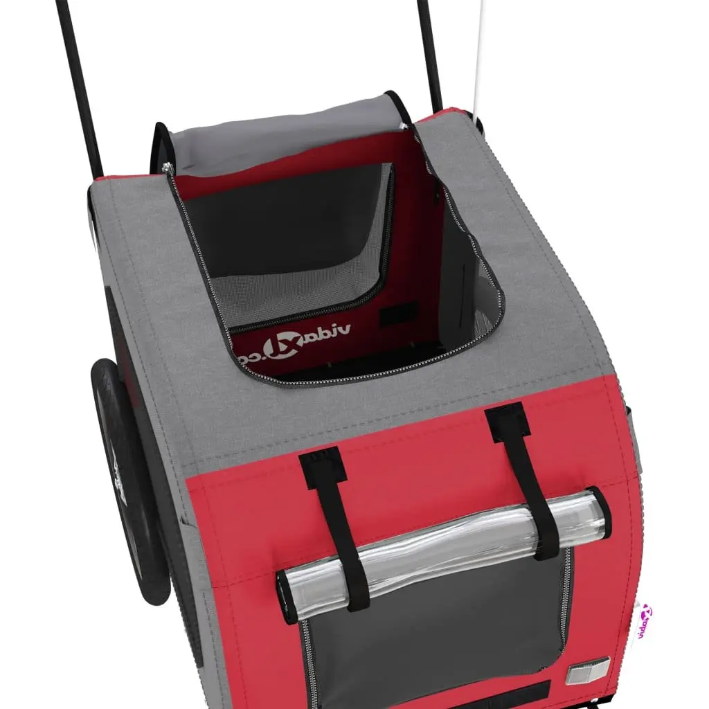 Pet Bike Trailer Red Oxford Fabric Iron Frame Wheels Dogs Cargo Attachment