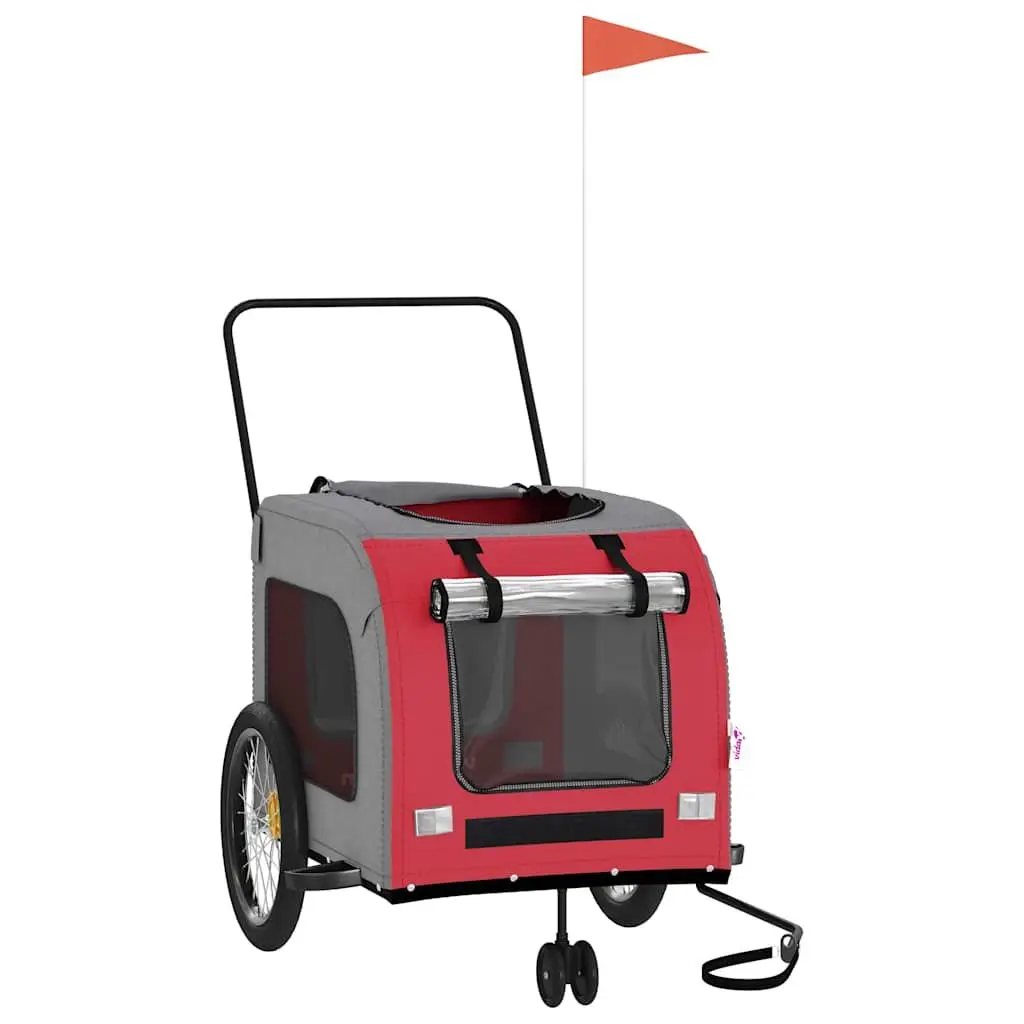 Pet Bike Trailer Oxford Fabric Iron Frame Red 3 Wheels Mesh Windows Zippered Doors