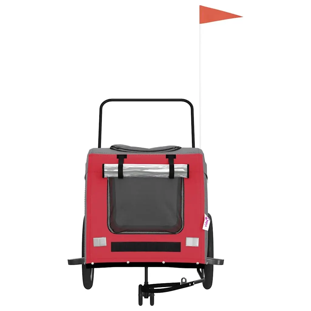 Pet Bike Trailer Oxford Fabric Iron Frame Red 3 Wheels Mesh Windows Zippered Doors