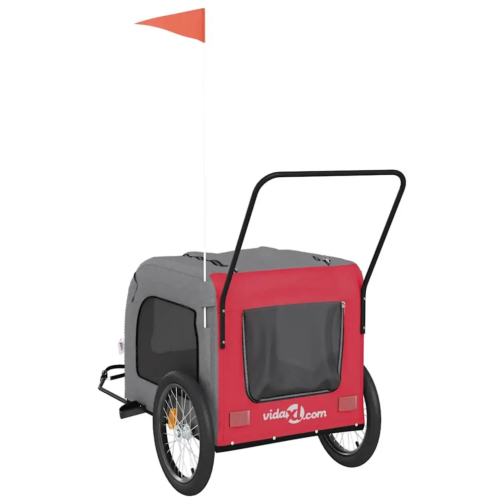 Pet Bike Trailer Oxford Fabric Iron Frame Red 3 Wheels Mesh Windows Zippered Doors