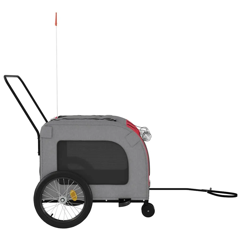 Pet Bike Trailer Oxford Fabric Iron Frame Red 3 Wheels Mesh Windows Zippered Doors