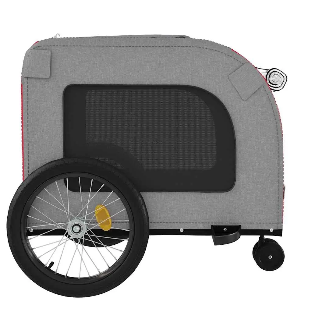 Pet Bike Trailer Oxford Fabric Iron Frame Red 3 Wheels Mesh Windows Zippered Doors