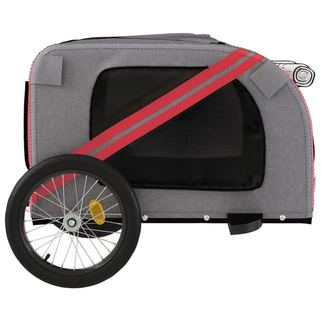 Pet Bike Trailer Oxford Fabric Iron Frame Red Grey Zippered Doors Mesh
