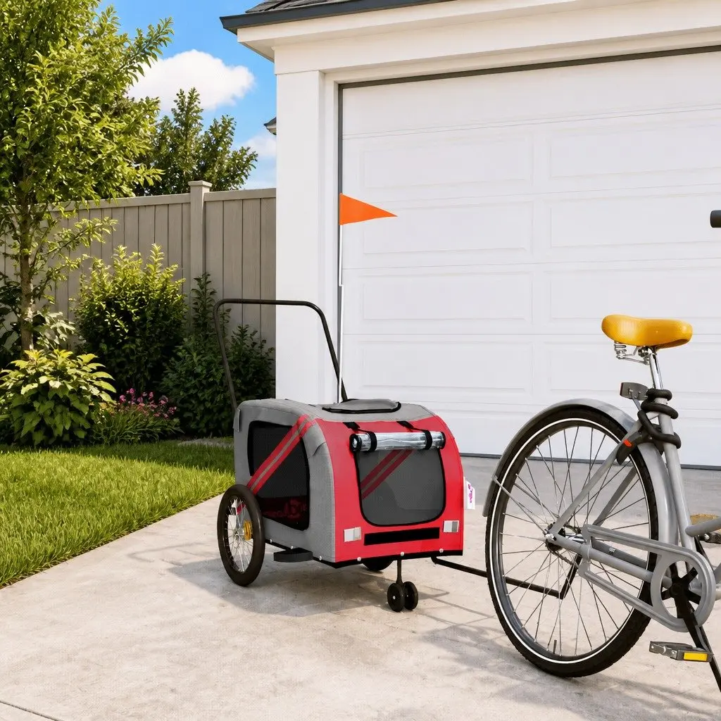 Pet Bike Trailer Iron Frame Oxford Fabric Small Red