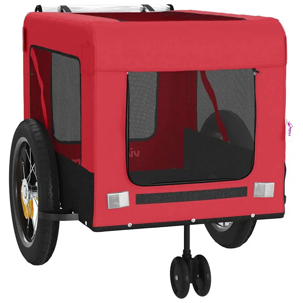 Pet Bike Trailer Red Oxford Fabric Iron Frame Small Dogs Pets Cargo Carrier