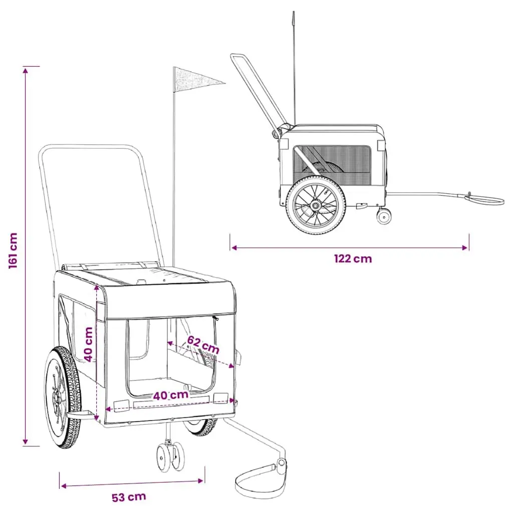 Pet Bike Trailer Grey Oxford Fabric Iron Frame Small Dogs Pets Bicycle Cargo