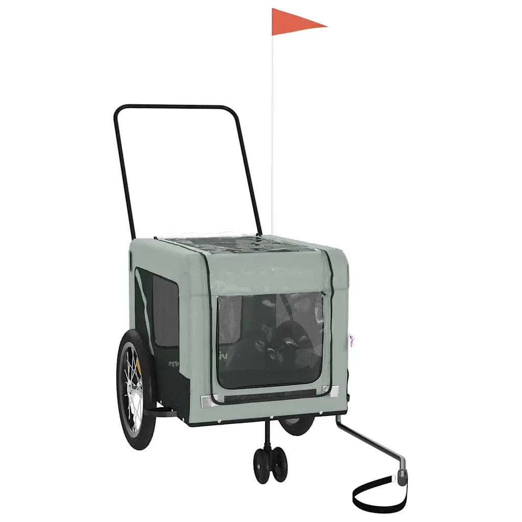 Pet Bike Trailer Iron Frame Oxford Fabric Grey and Black for Small Dog Cat Carrier Tow Behind Bicycle