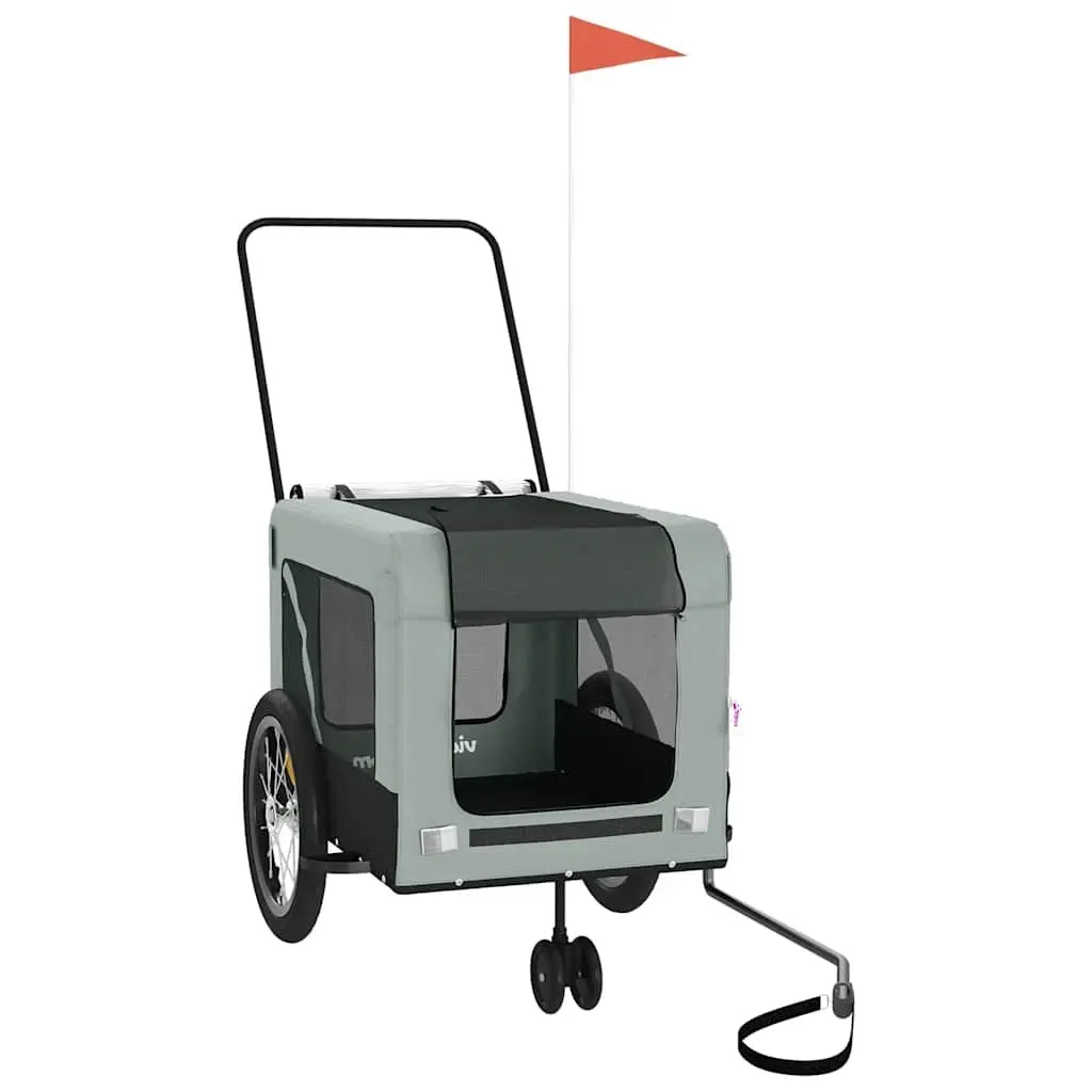 Pet Bike Trailer Iron Frame Oxford Fabric Grey and Black for Small Dog Cat Carrier Tow Behind Bicycle