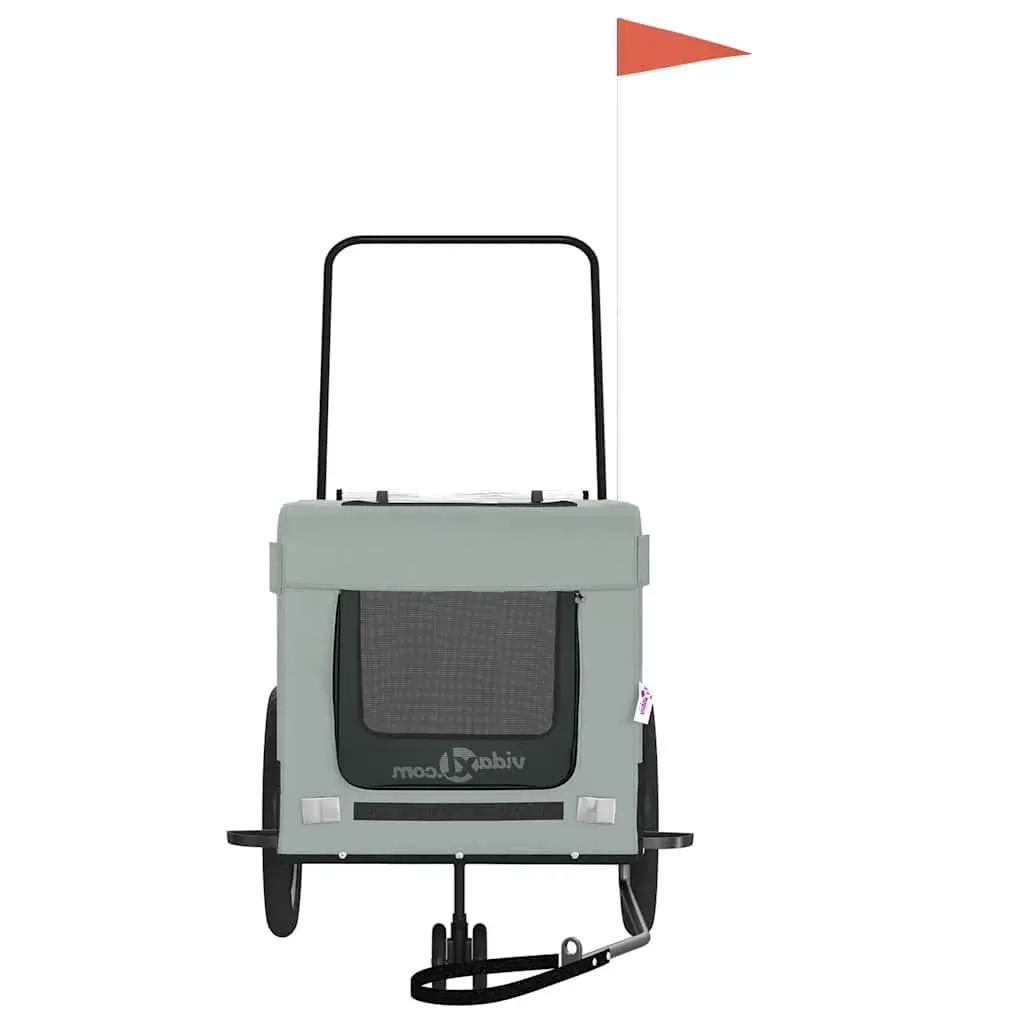 Pet Bike Trailer Iron Frame Oxford Fabric Grey and Black for Small Dog Cat Carrier Tow Behind Bicycle