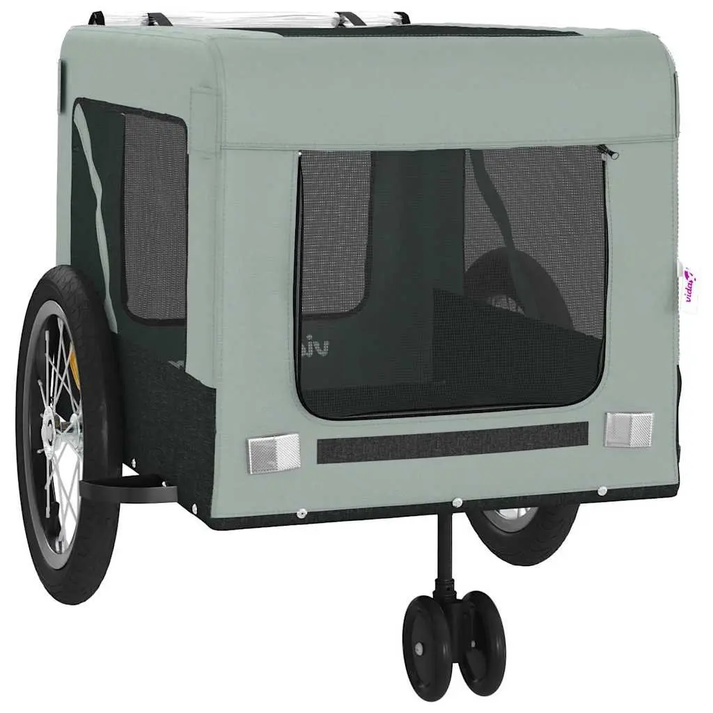Pet Bike Trailer Iron Frame Oxford Fabric Grey and Black for Small Dog Cat Carrier Tow Behind Bicycle