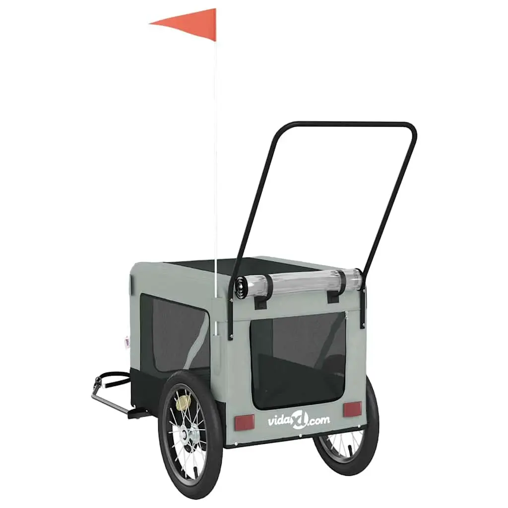 Pet Bike Trailer Iron Frame Oxford Fabric Grey and Black for Small Dog Cat Carrier Tow Behind Bicycle