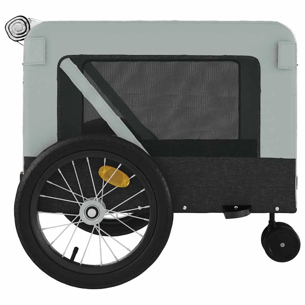 Pet Bike Trailer Iron Frame Oxford Fabric Grey and Black for Small Dog Cat Carrier Tow Behind Bicycle