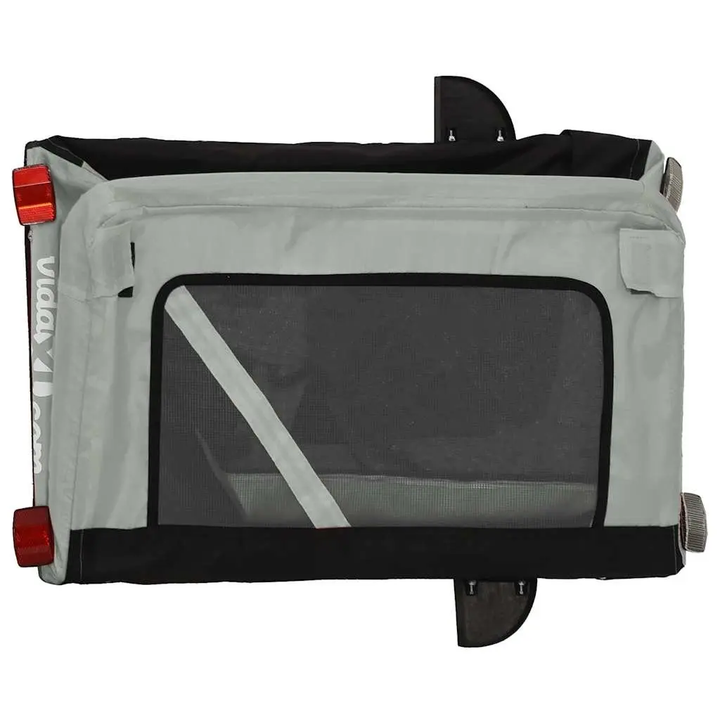 Pet Bike Trailer Iron Frame Oxford Fabric Grey and Black for Small Dog Cat Carrier Tow Behind Bicycle