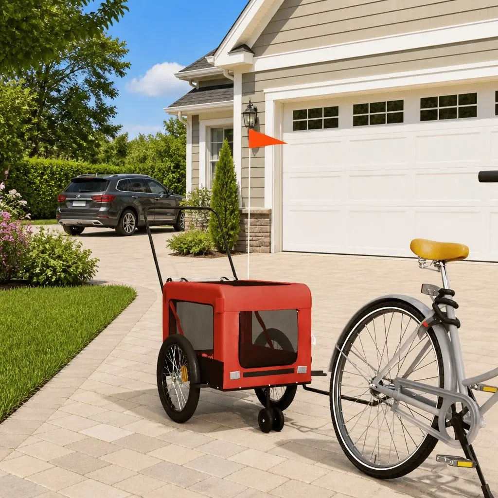 Pet Bike Trailer Iron Frame Oxford Fabric Orange Black