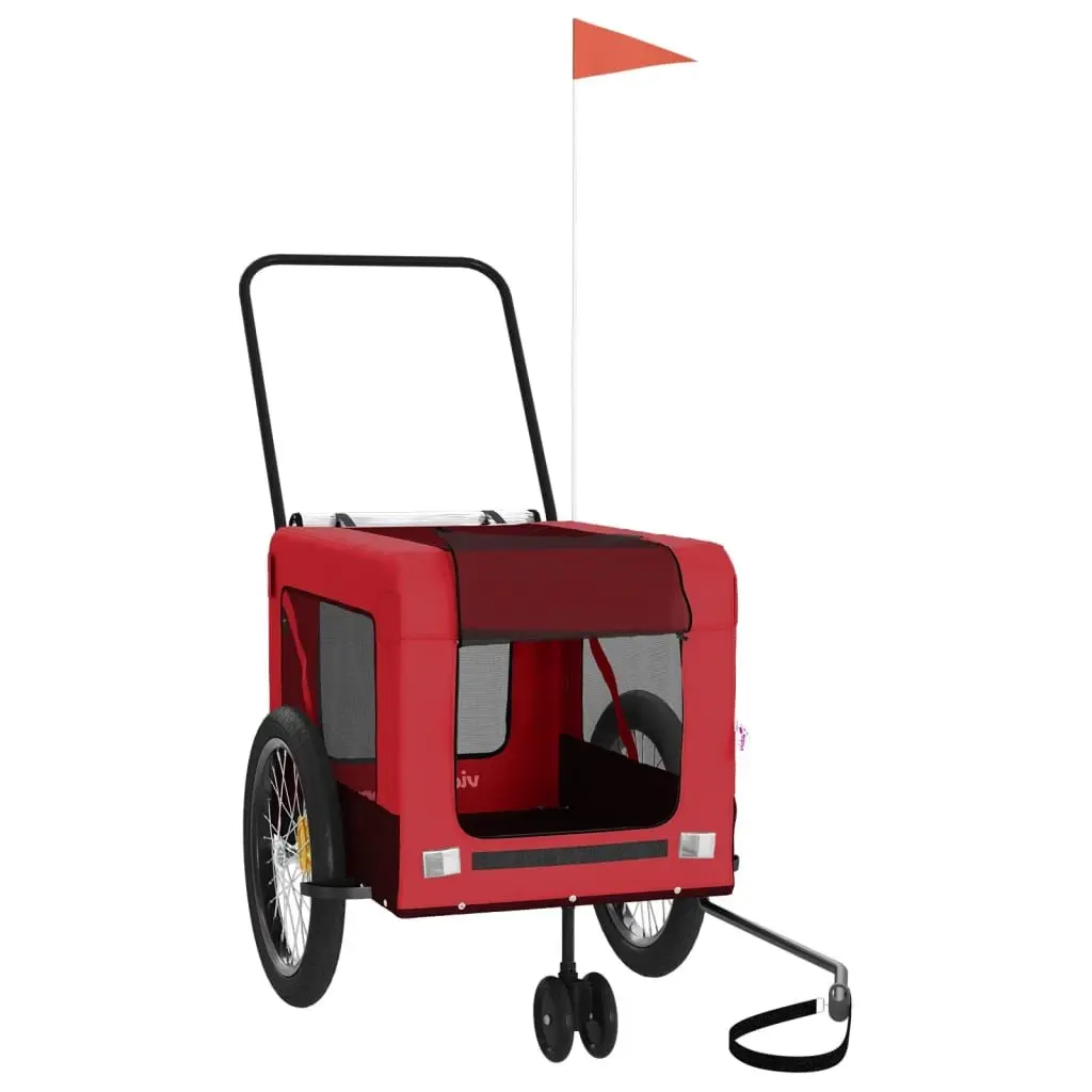 Pet Bike Trailer Red Black Oxford Fabric Iron Frame Small Dogs Pets Bicycle